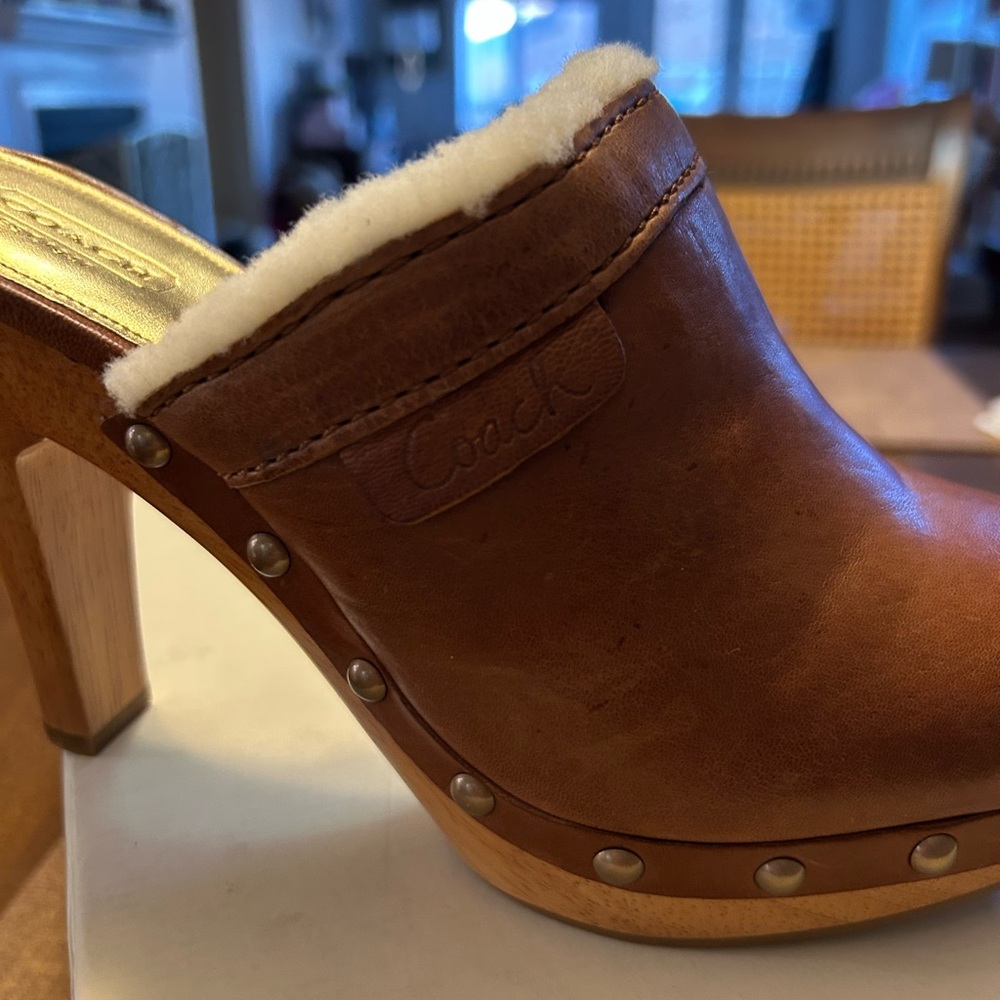 NIB Coach Brown Leather Georgia Mules with Stud Accents - Picture 2 of 10